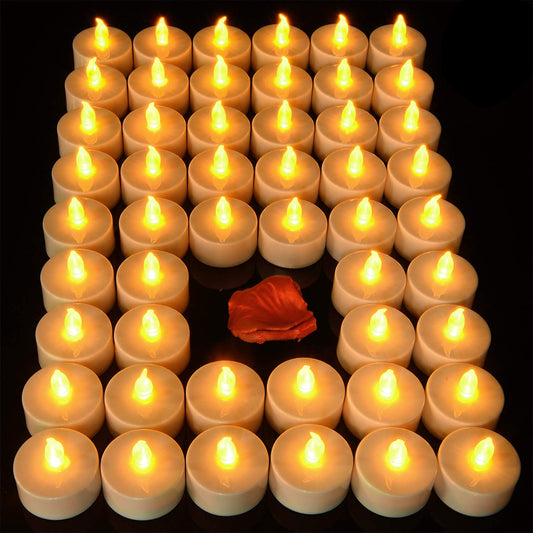 Pandaing Lasts 2X Longer Flameless Tealight Candles [100 Pack, Batteries Included], Realistic Tea Lights Candles, Flickering Bright Tealights, Battery