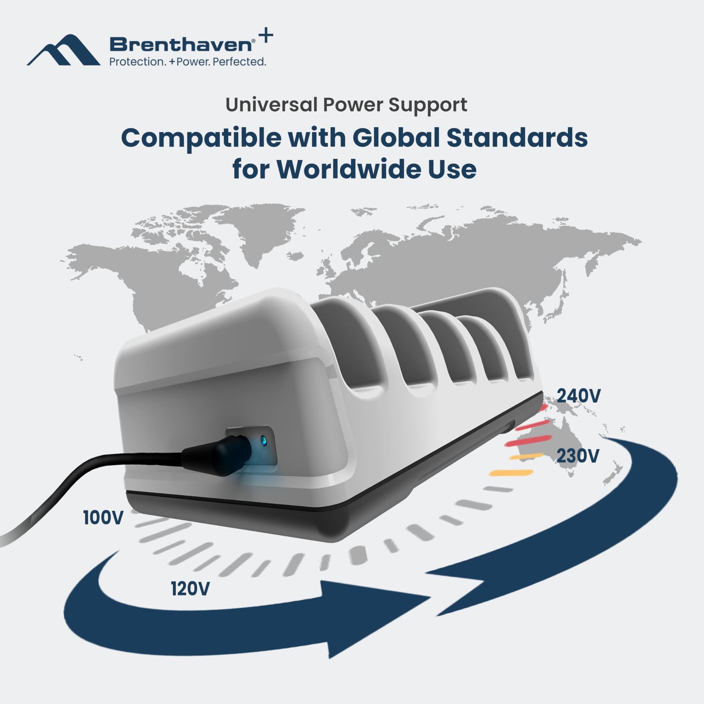 Brenthaven Power5 Cable-Free Charging Station Kit for iPad mini 7th | 6th Gen Includes 5 Protect+ iPad Cases & Cable-Free Adapters, 100W Fast Charger
