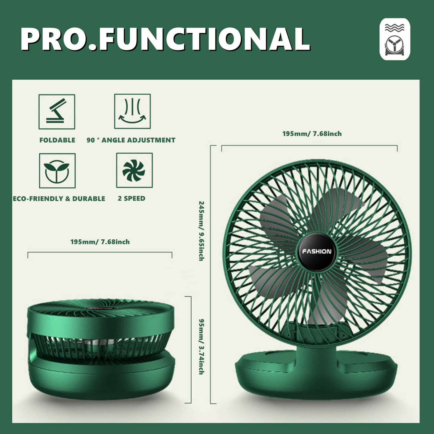 Chchmu USB Desk Fan Mini 8 Inch Foldable Desktop Table Fans 3 Speeds Personal Quiet Fan with Strong Airflow Portable Cooling Fan with Head Adjustable