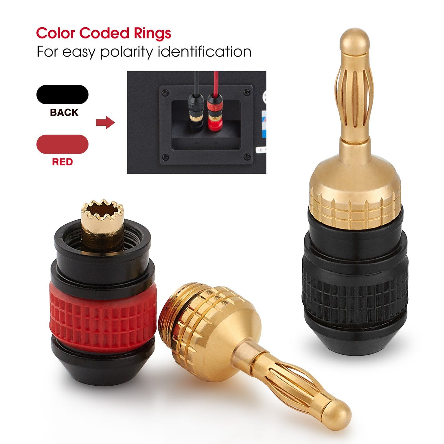 WGGE WG-008 24K Gold Safety Connector Banana Plugs (6 Pairs (12 Plugs))