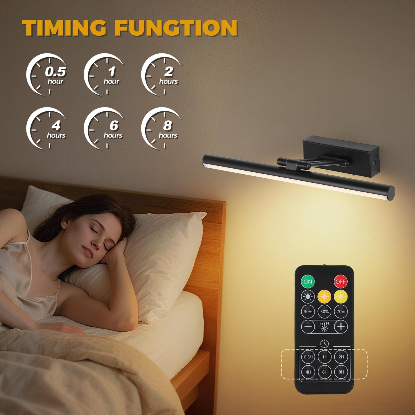JUSHENG Black Picture Lights for Wall Battery Operated Gallery Lights 3CCT Dimmable Art Lamp Wireless Painting Lights for Display, Portraits 15.35''
