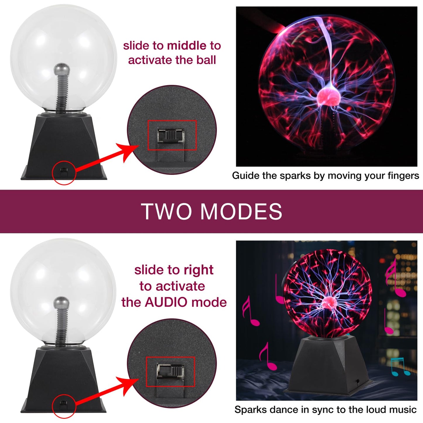 Gresus 7 Inch Plug-in Magic Plasma Ball Lamp - Touch & Sound Sensitive Interactive Plasma Lamp Nebula Sphere Globe, Science Educational Gift