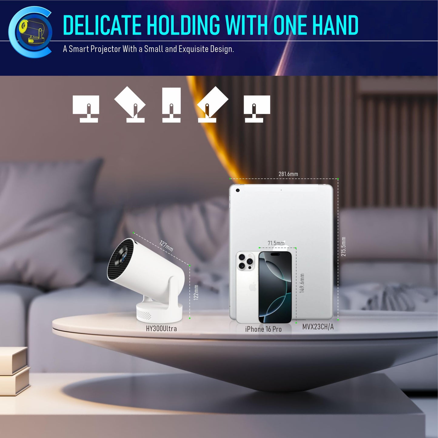 XIAOHUI Mini Projector, 2025 Portable Smart Projector with WiFi and Bluetooth, 1000 Lumens, 150-inch Display, LCD LED Technology