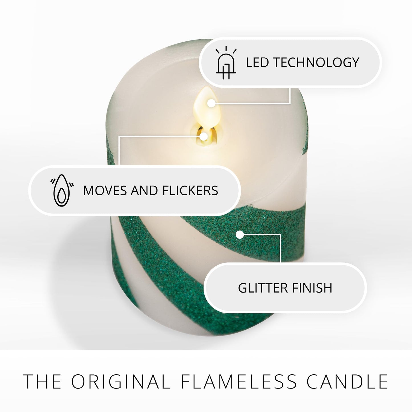 Luminara - Flameless Holiday LED Candle Battery Operated Moving Flame- Green Candy Cane - Pack of 1-4.5" - Unscented Indoor Realistic Flickering Safe