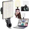 60 LED Portable Selfie Light Video Conference Lighting with Clip & Camera Tripod Adapter Rechargeable 2000mAh CRI 97+, 3 Light Modes for Phone iPhone