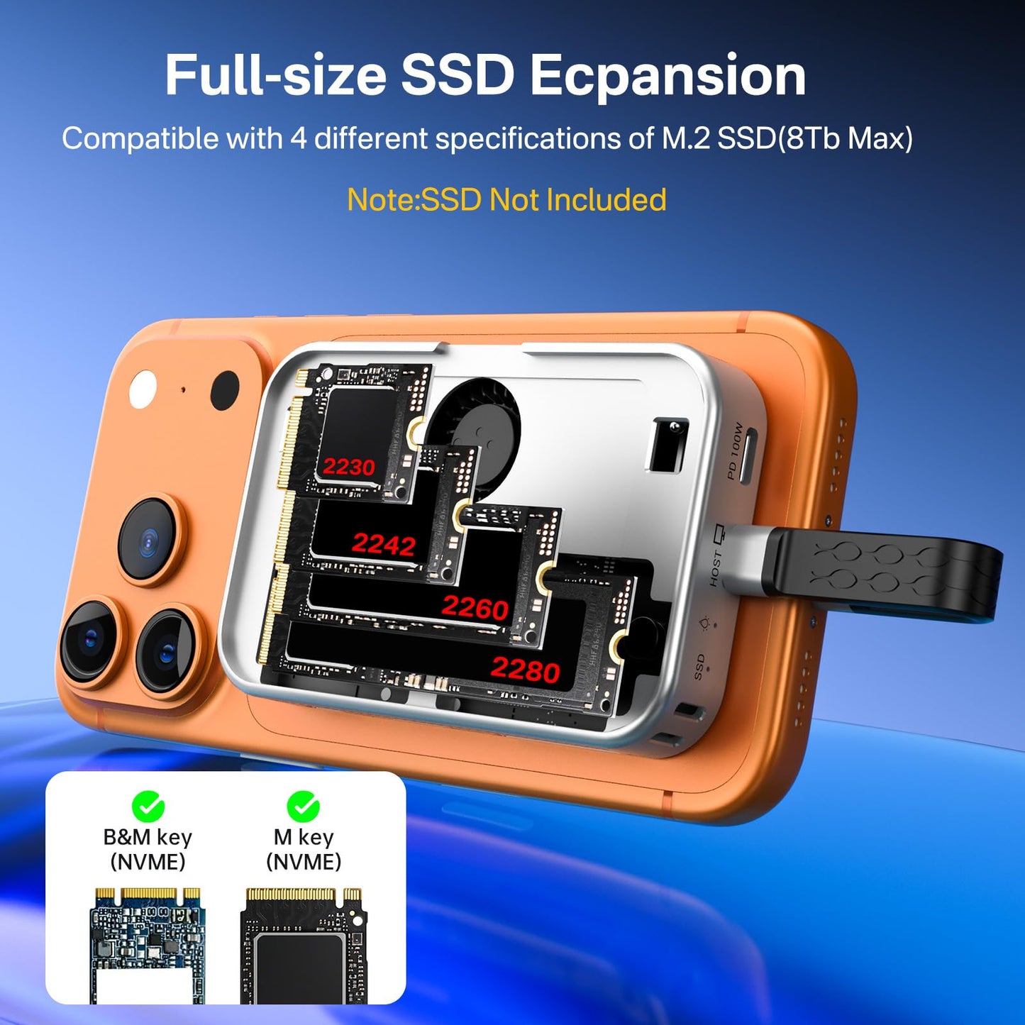 ACASIS 10Gbps Magnetic M.2 NVMe SSD Enclosure With 4K ProRes Recording M.2 EnclosureCompatible IPhone 17/16/15 Pro/Pro Max Magnetic SSD Enclosure