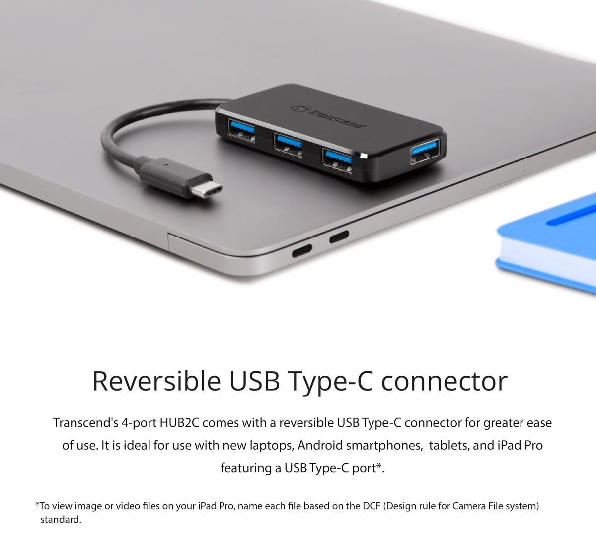 Transcend HUB2 USB 3.0 Hub, 4 Ports USA A, USB 3.1, Ultra Slim, 10cm Cable