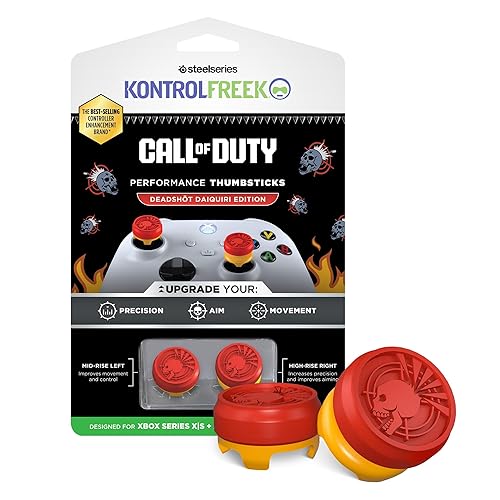 KontrolFreek Call of Duty Deadshot Edition Performance Thumbsticks for Xbox Series X (XBX) and Xbox One (XB1) | 1 High-Rise, 1 Mid-Rise | Red/Yellow