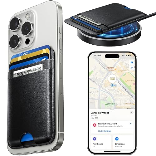 Wtuhu MagSafe Wallet with Full Find My Slim RFID-Blocking Vegan Leather Phone Wallet Portable Dual-Pocket 5 Cards Holder Strong Magnetic for iPhone