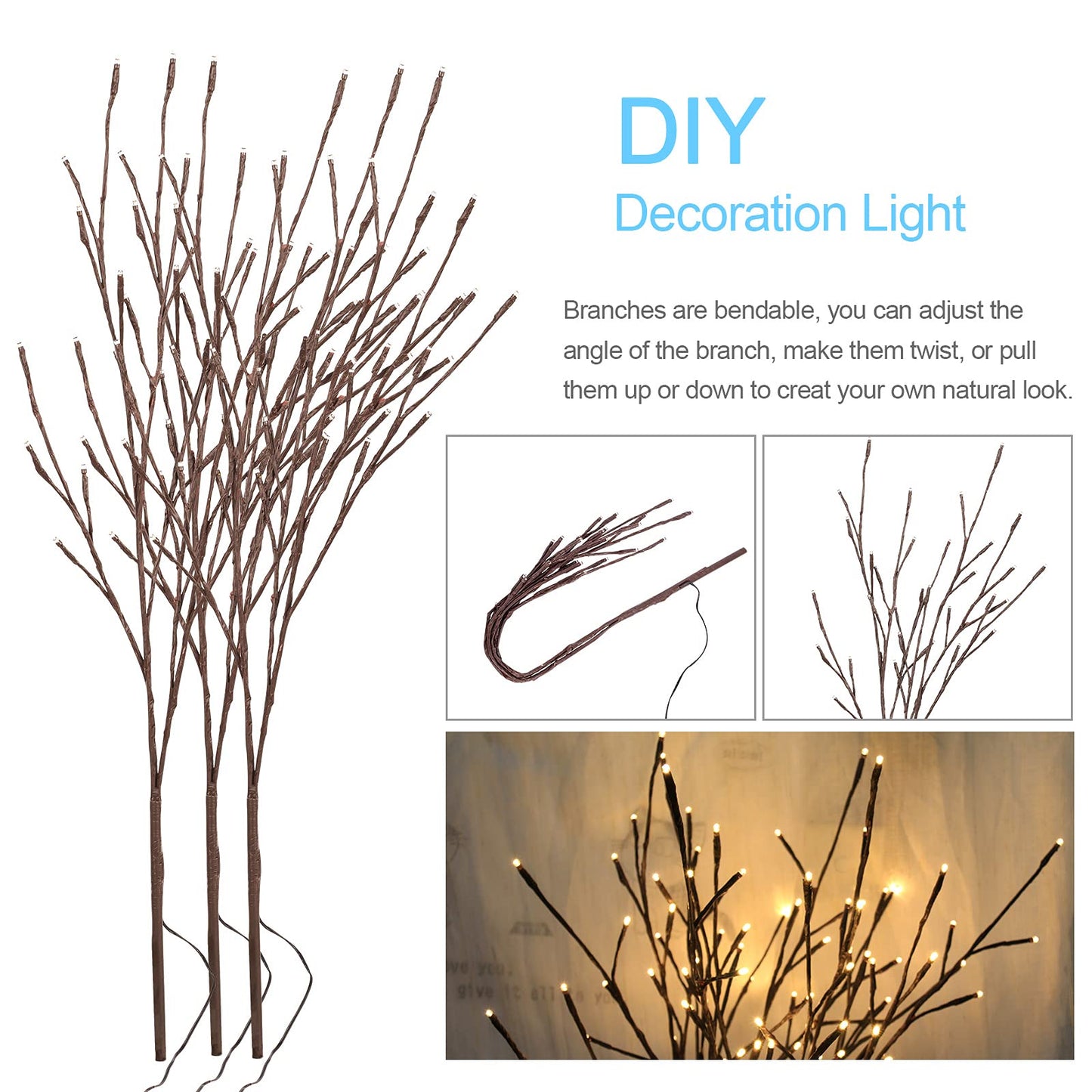 The Light Garden Lighted Willow Vine (Three Branch)