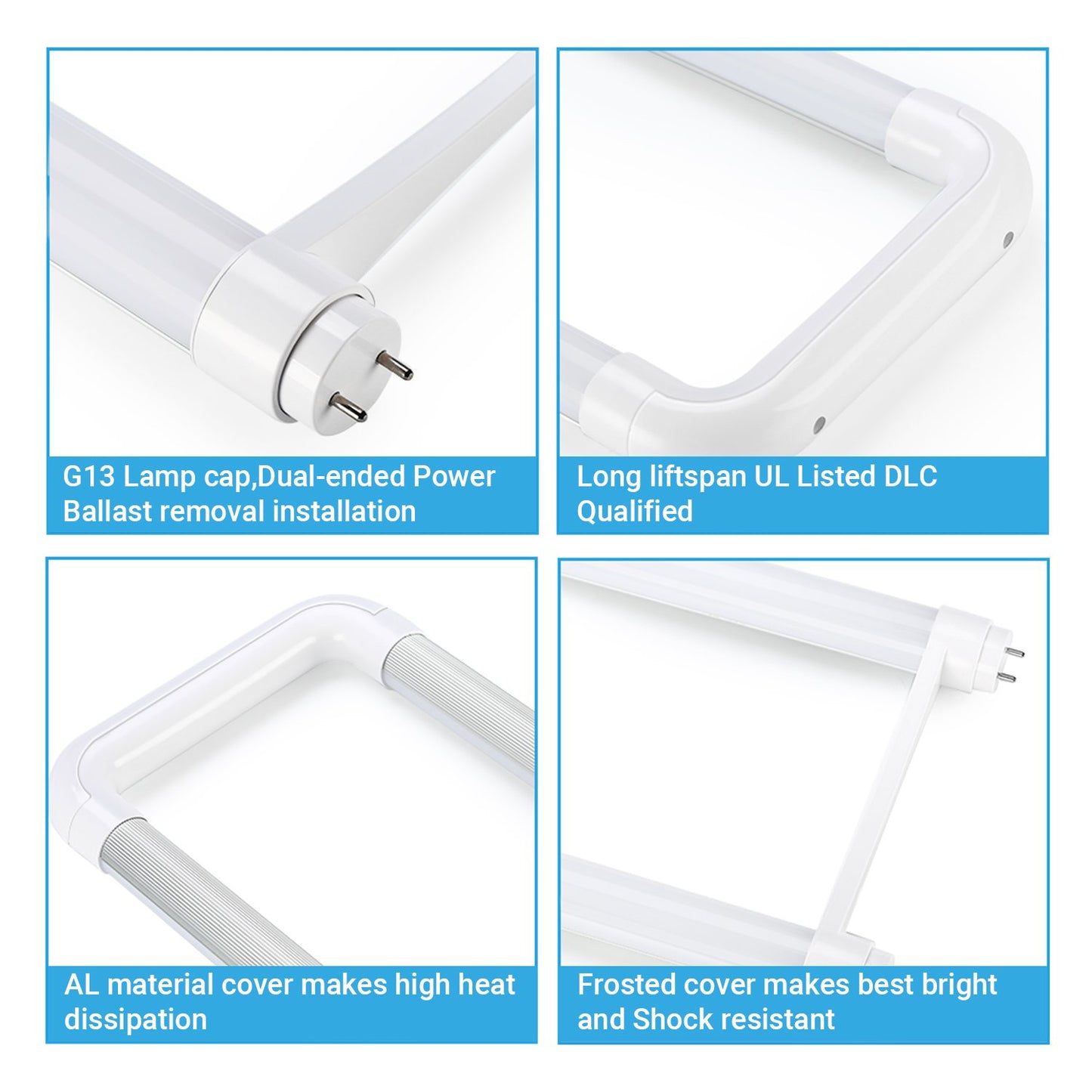 4Pack U Shaped LED Light Bulbs,12W(32W Equivalent),2000 LM,5000K Daylight,T8 T10 T12 U Bend Fluorescent Replacement,Dual-End Powered,Ballast