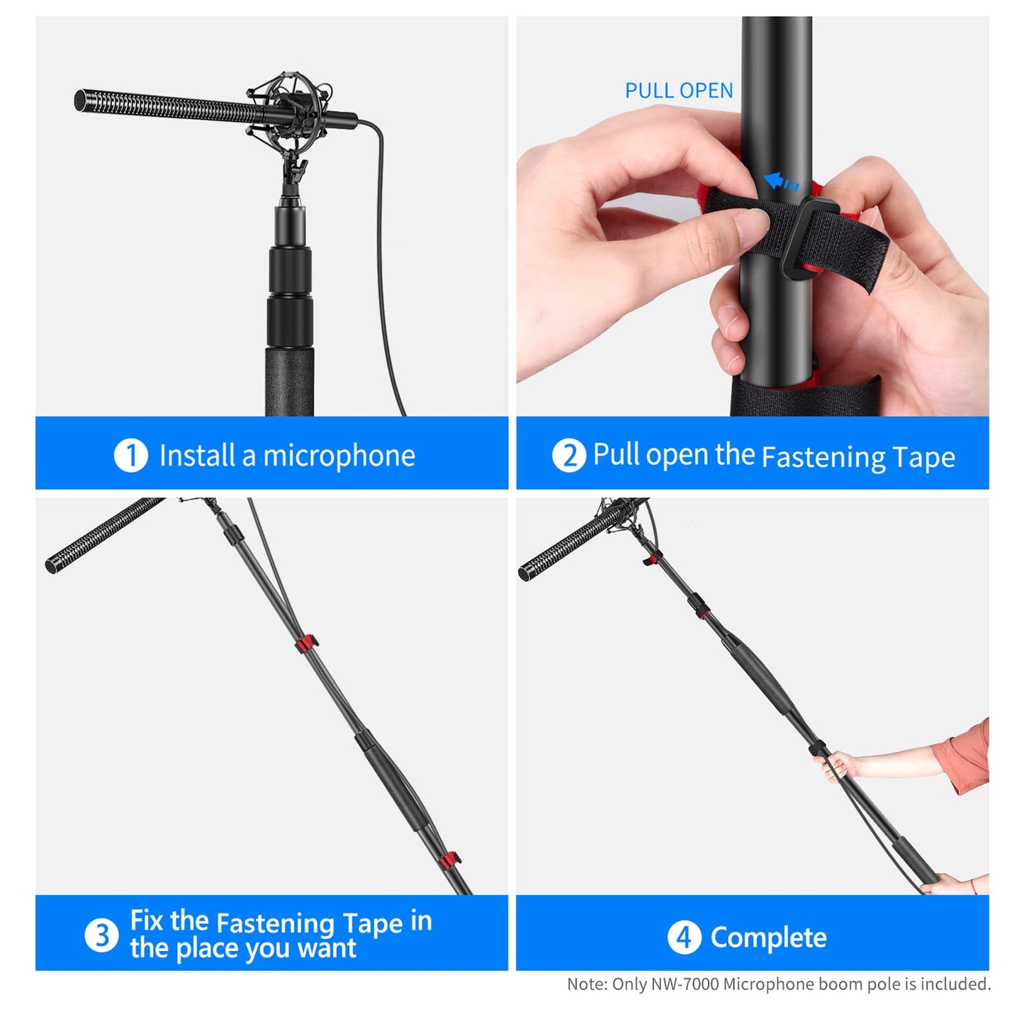 NEEWER NW-7000 Microphone Boom Arm, 3 Section Extendable Handheld Mic Arm with 3/8" & 3/8" to 5/8" Screw Adapter, 3ft to 8ft Adjustable