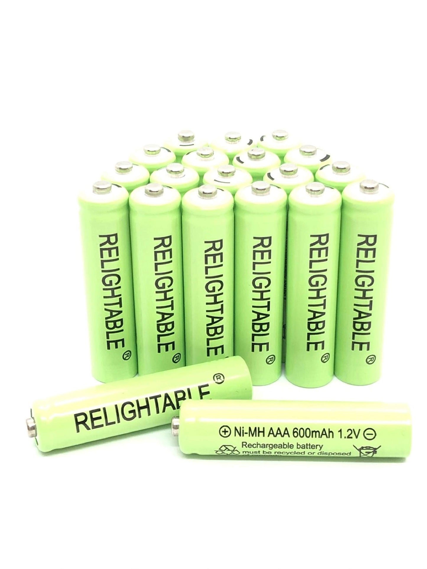 RELIGHTABLE NiMH AA/AAA 600mAh 1.2V Rechargeable Batteries for Solar Lights, Garden Lights and Remotes (20PCS AAA 600mAh Batteries)