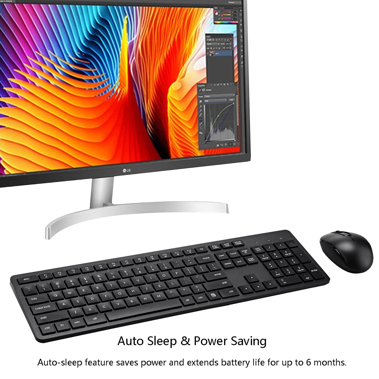 Wireless Keyboard and Mouse Combo, 2.4G Silent Cordless Keyboard Mouse Combo for Windows Chrome Laptop Computer PC Desktop, 106 Keys Full Size