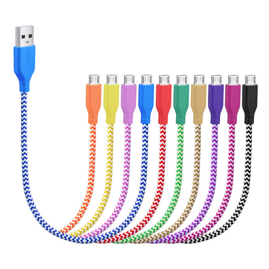 Short Micro USB Cable 1ft, OKRAY 10-Pack Colorful Nylon Braided USB A to Micro 2.0 Fast Charge & Sync Data Android Charger Cords for Samsung Galaxy J3