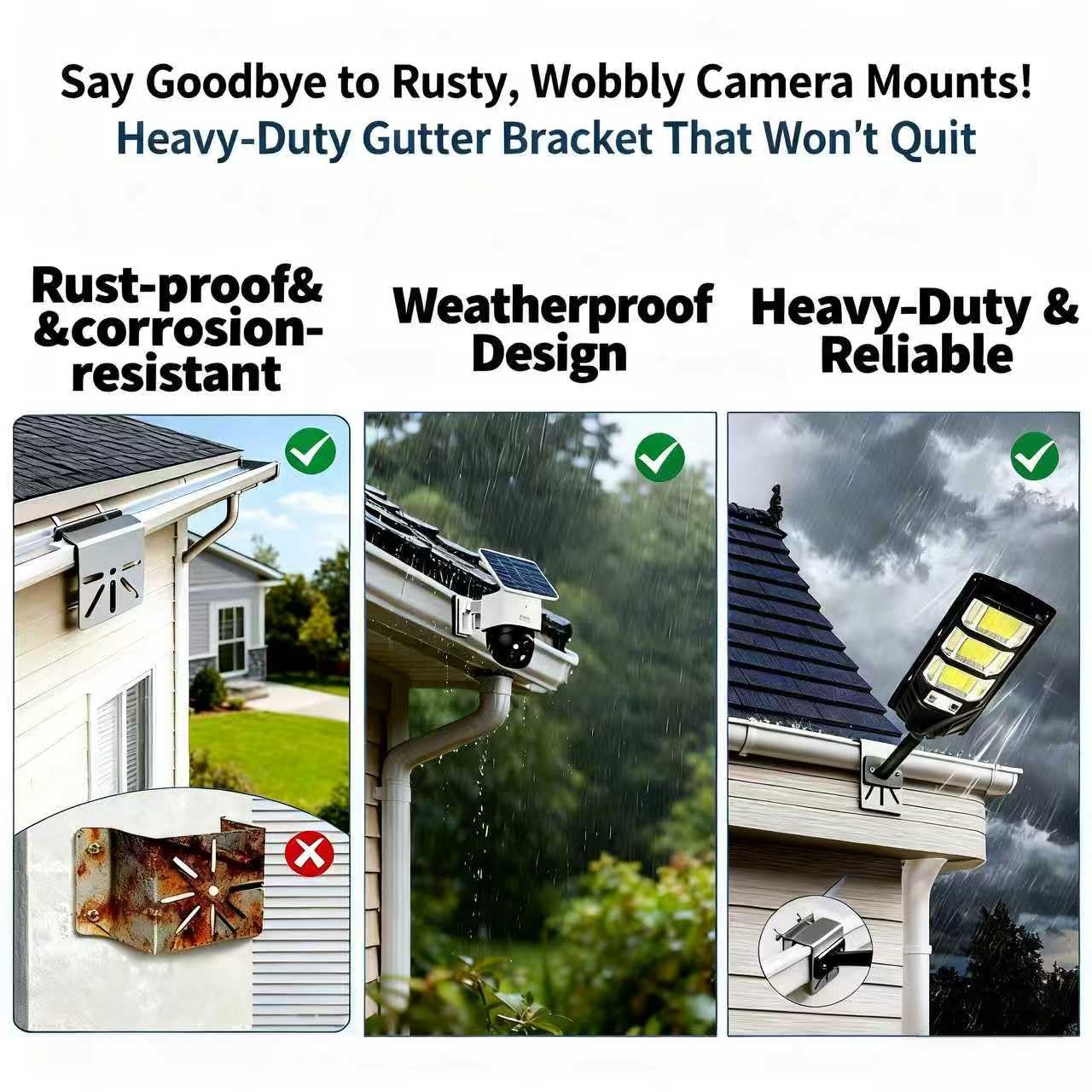 Gutter Mount Bracket for eufy Security SoloCam S340 No-Drill Stainless Steel Solar Camera Holder with Anti-Rust Screws Compatible with eufy Outdoor IP