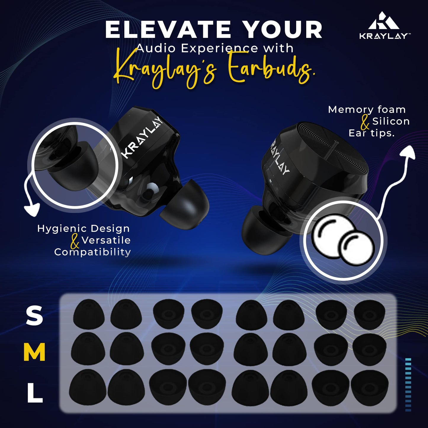 Kraylay Wireless Earbuds | Bluetooth 5.3 Earbuds with 40H Playtime | IPX7 Waterproof | Memory Foam Ear Tips | Ear Phones with Cable | Won't Fall Out…