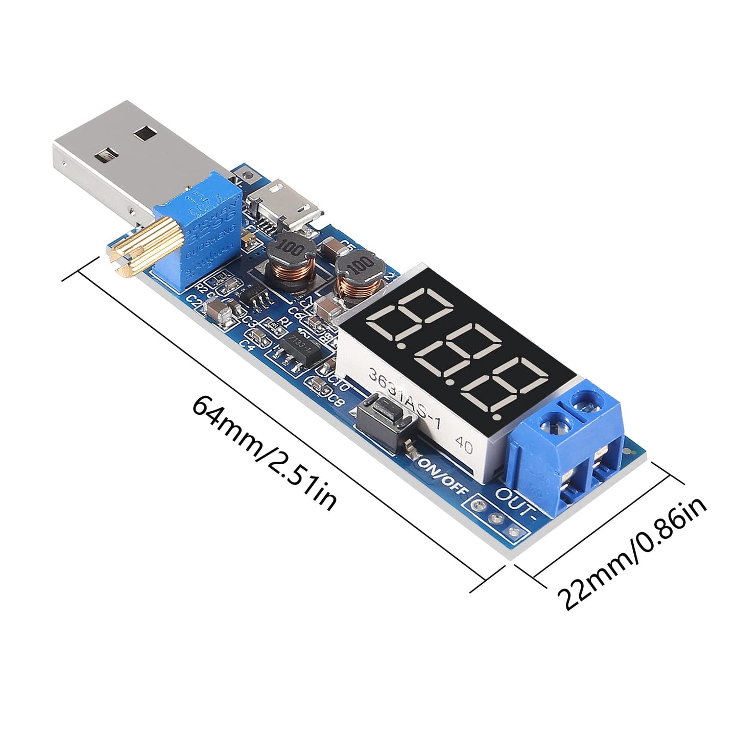 2PCS USB Step UP/Down Power Supply Module, Adjustable DC-DC 5V to 3.5V / 12V Boost Buck Converter Out 1.2V-24V