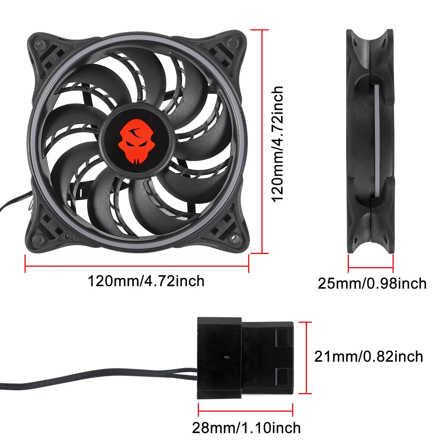 Shutao 120mm PWM 4Pin Interface Computer Case Fan 12025 12V RGB LED Color 4.72in Cooling Case Fan High Long Life Airflow for PC Cases, CPU Coolers