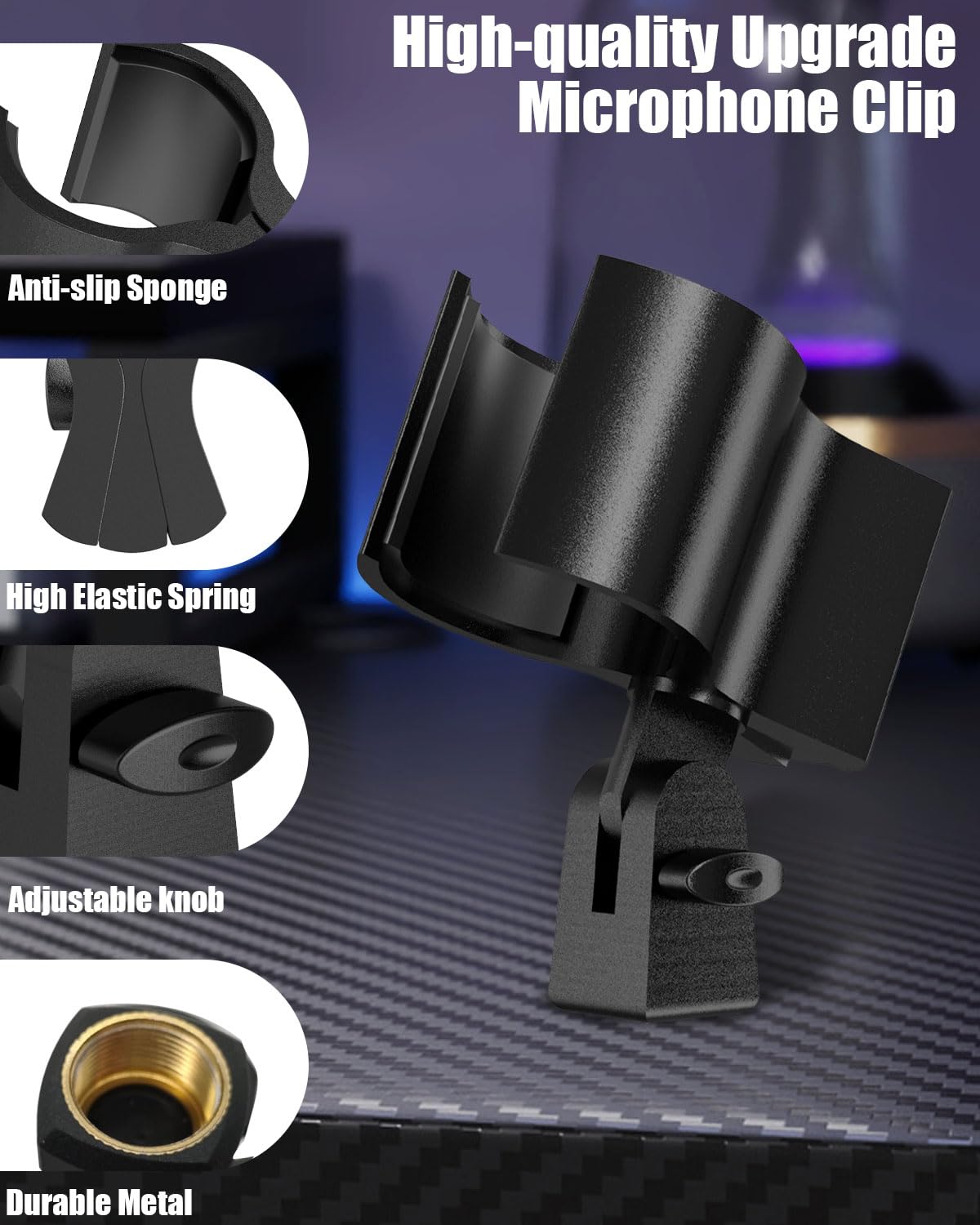 Mictop Upgraded Microphone Clip Holder, Universal Adjustable Microphone Holder for All Microphones Size at 32mm-60mm, with 5/8" to 3/8" Screw Adapter