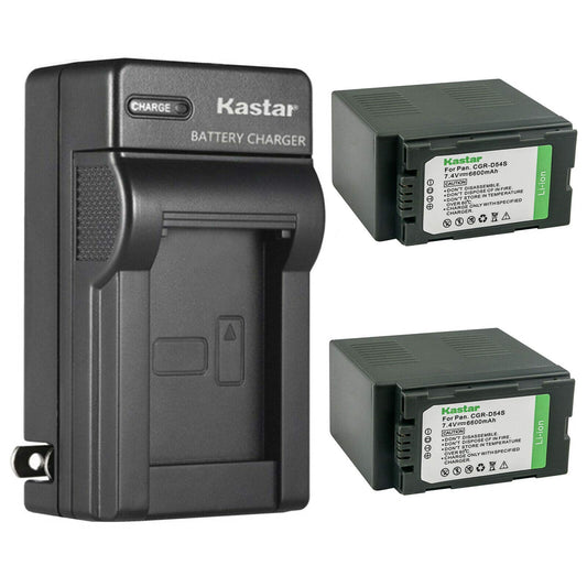 Kastar 2-Pack CGA-D54 Battery and AC Wall Charger Replacement for Panasonic AG-DVC80 AG-DVC80P, AG-DVC180 AG-DVC180A, AG-DVX100, AG-DVX100A