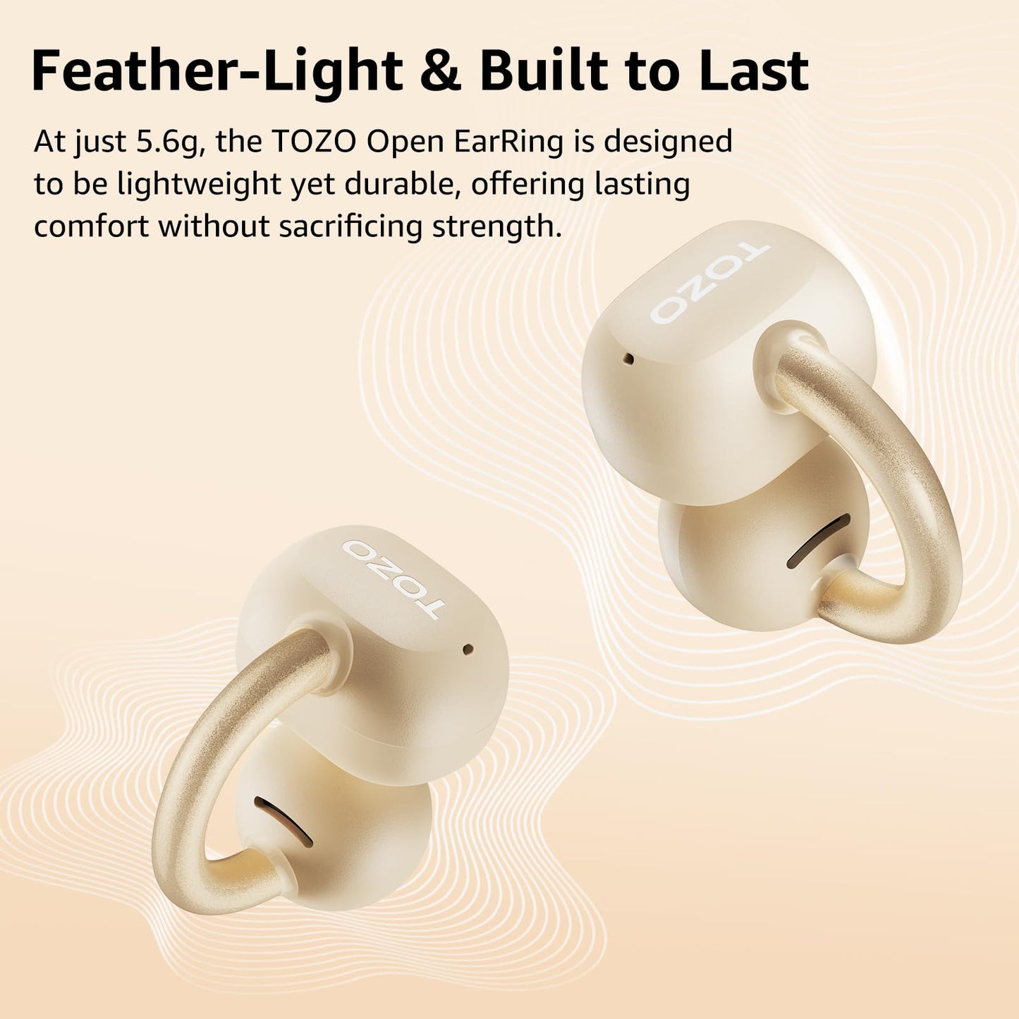 TOZO OpenEarRing Open Ear Earbuds 40H Bluetooth 5.4 Lightweight Comfort