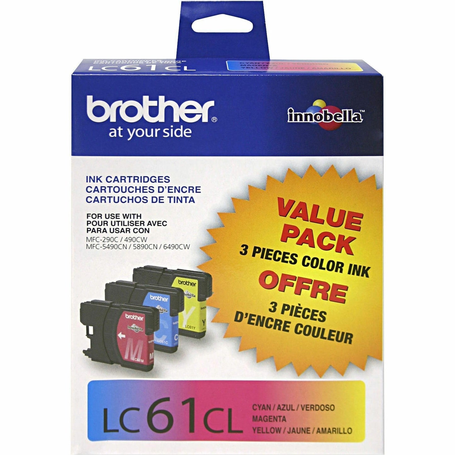 Brother Genuine Standard Yield Color Ink Cartridges, LC613PKS, Replacement 3 Pack of Color Ink, Includes 1 Cartridge Each of Cyan, Magenta & Yellow