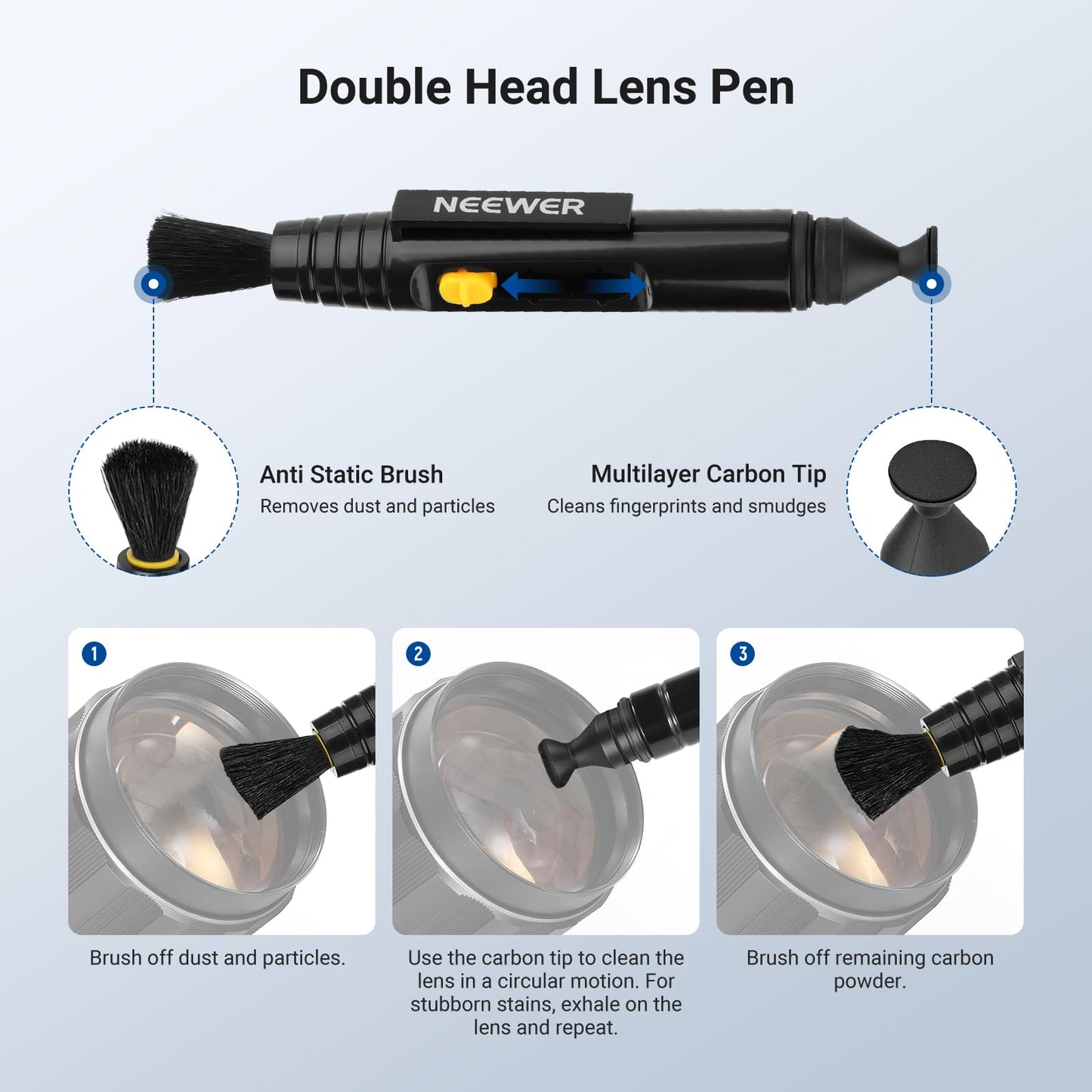 NEEWER 2 in 1 Camera Lens Cleaning Accessories Kit for Electronics, Phones, Tablets, Laptops, 1x Double Head Lens Brush Pen + 1x Cleaning Cloth, HM-51