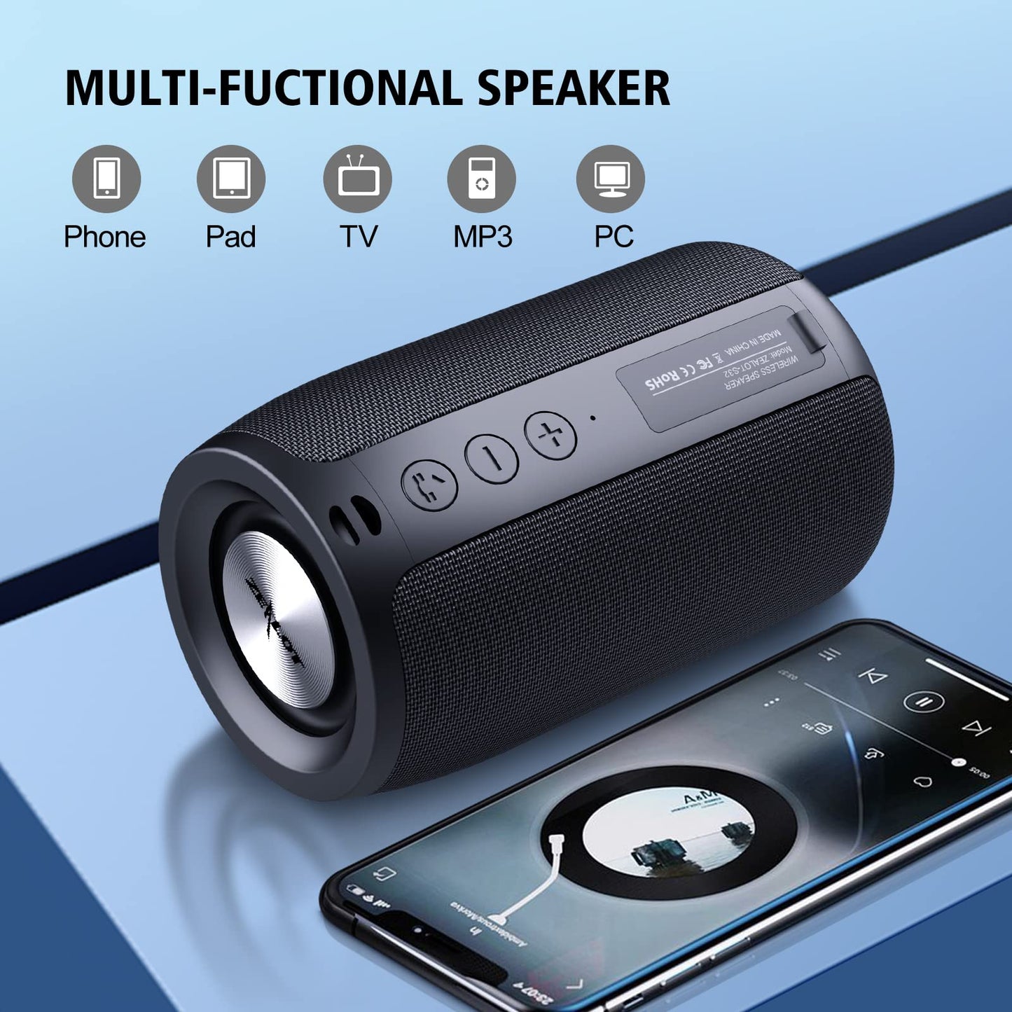 ZEALOT Portable Bluetooth Speakers, Wireless Speaker, S32 Samll Outdoor Speaker, Waterproof IPX5, Stereo Pairing/Bass/USB/MIC/TF Card/AUX for Home