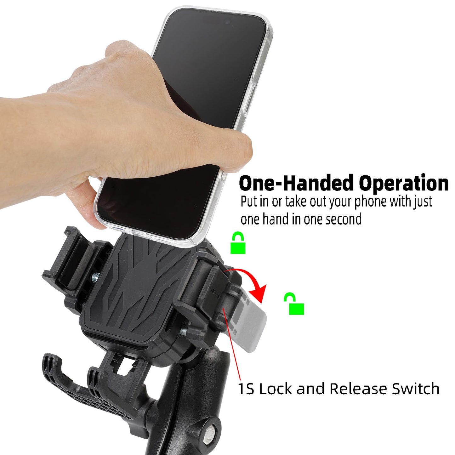 FPN Screw-Mounted Phone Mount Holder with Vibration Dampener [Camera Friendly] [1s Lock & Release] [Aluminum Round AMPS Base & Medium Arm], for Car