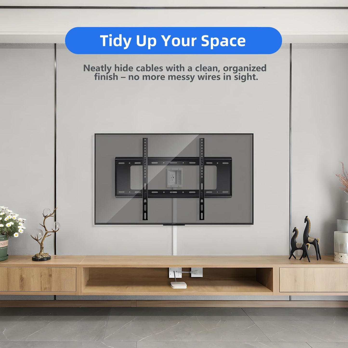GEVINFA in-Wall TV Cable Management Kit with Power, Dual Outlets, USB-A & USB-C Ports, 9ft/109in Cord, Includes Wall Cutting Tools, Hide TV Wires for
