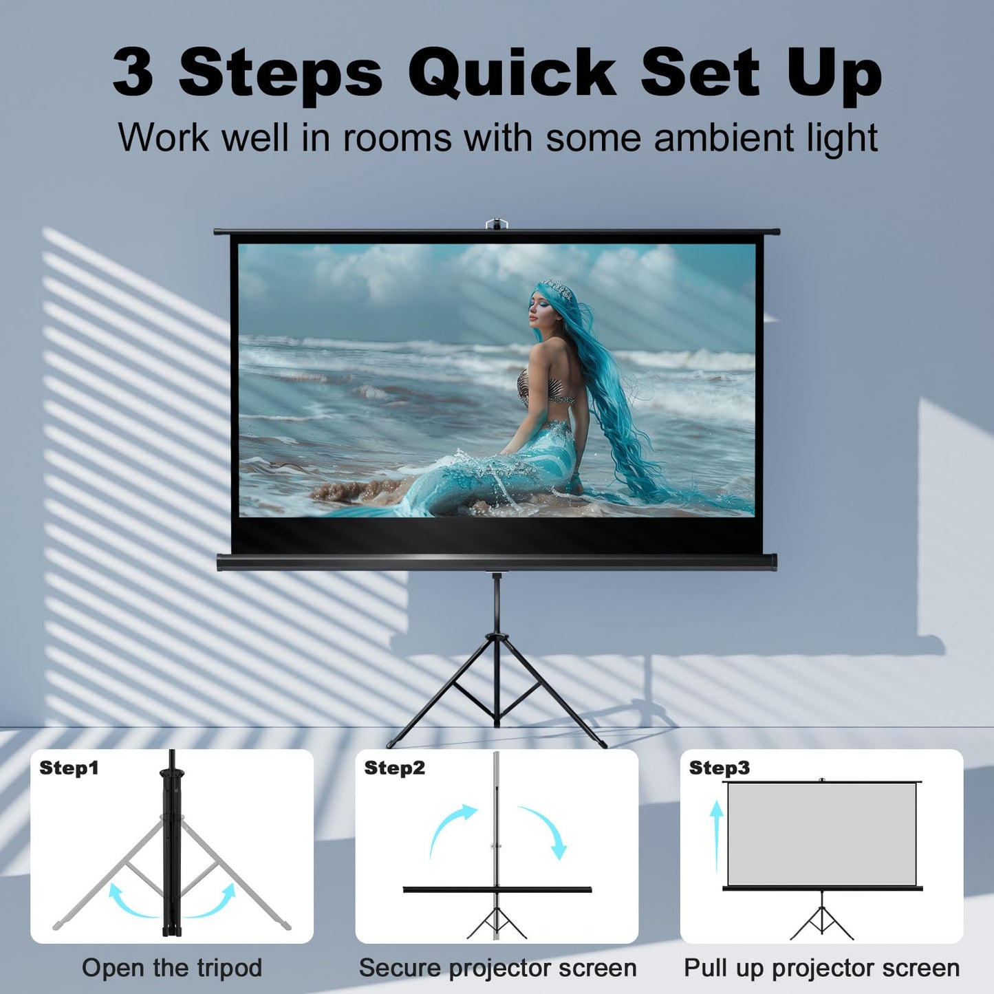 SCREENMAX Outdoor Projector Screen with Stand Tripod, Indoor Pull Up Portable Projector Screen, 60 INCH 16:9 Adjustable Projection Screen with Carry