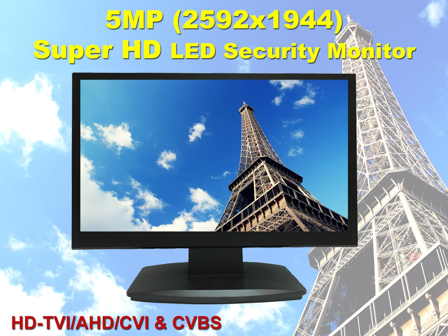 1stPV 23.6” Super HD 5MP/2592×1944 Professional Security Monitor, Direct BNC Input for HD-TVI/AHD/CVI Cameras, No DVR Required, HDMI + 2 BNC In / 2