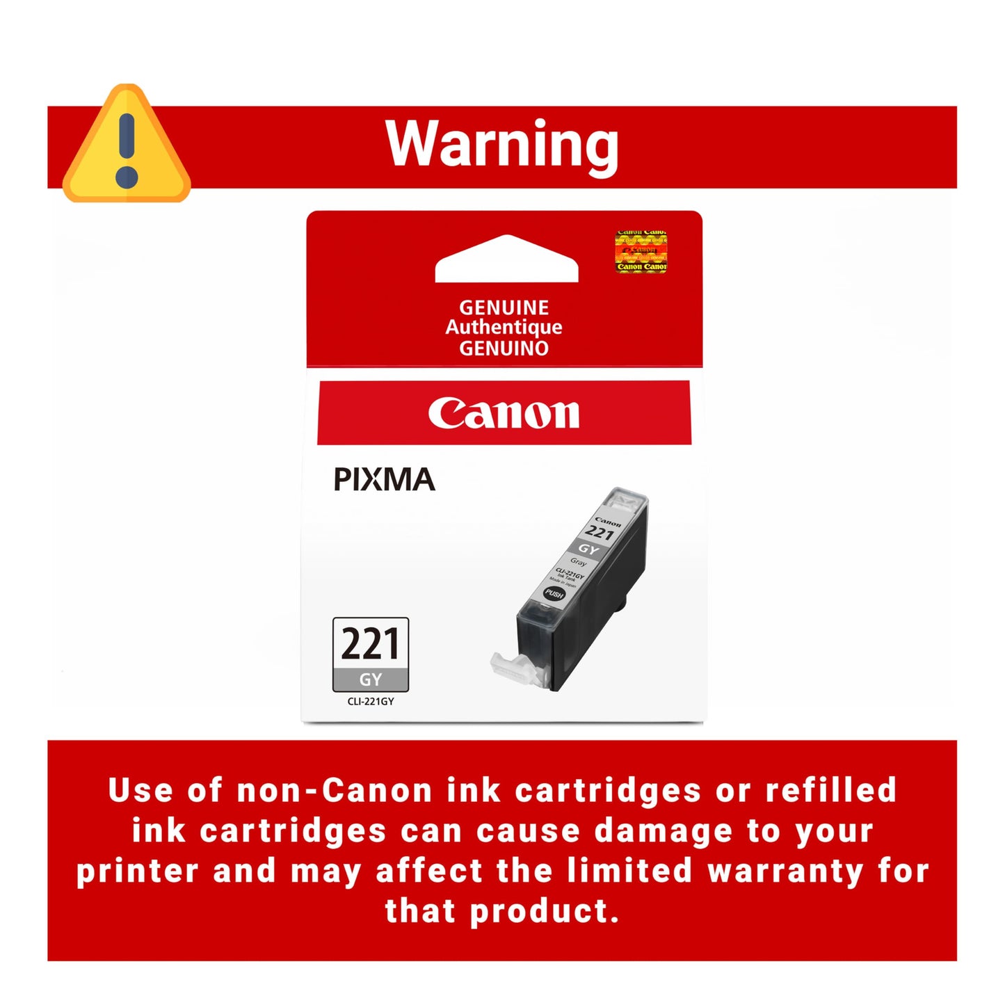 Canon CLI-221 Genuine Gray Ink Tank, Compatible with MP980, and MP990 Printers