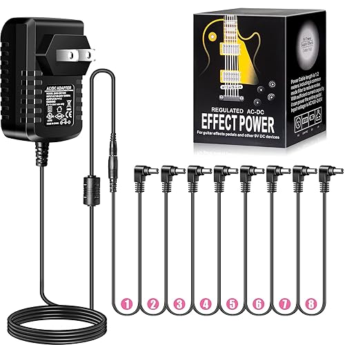 Guitar Effect Pedal Power Supply Adapter with 8 Way Daisy Chain Cables Fit for 9V DC 1A (1000mA)