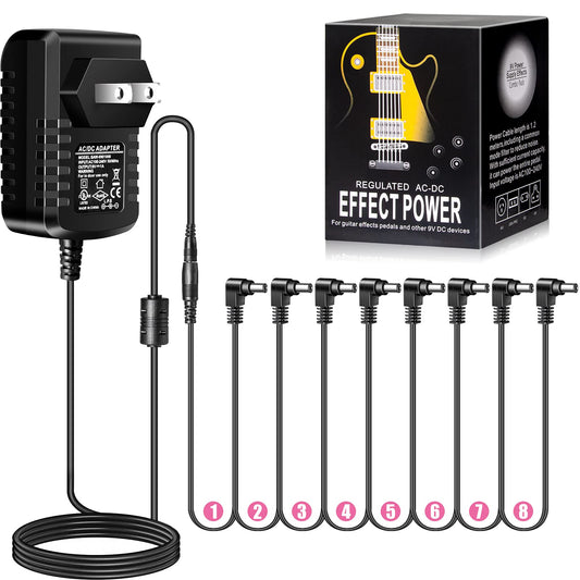 Guitar Effect Pedal Power Supply Adapter with 8 Way Daisy Chain Cables Fit for 9V DC 1A (1000mA)