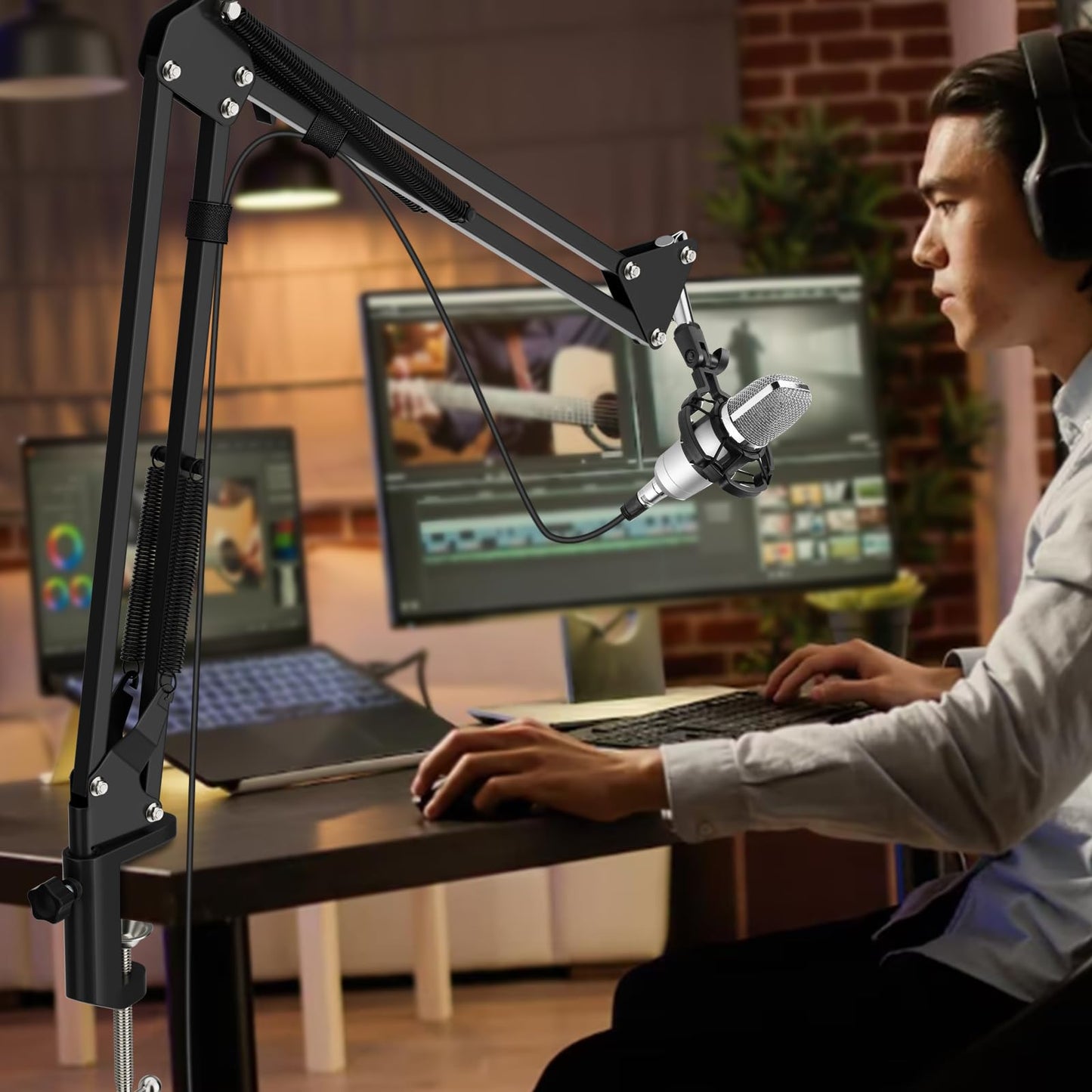 K KASONIC Microphone Stand, Adjustable Microphone Desk Stand for HyperX Mic Boom Arm Stand for Broadcasting Recording, Voice-Over Sound Studio