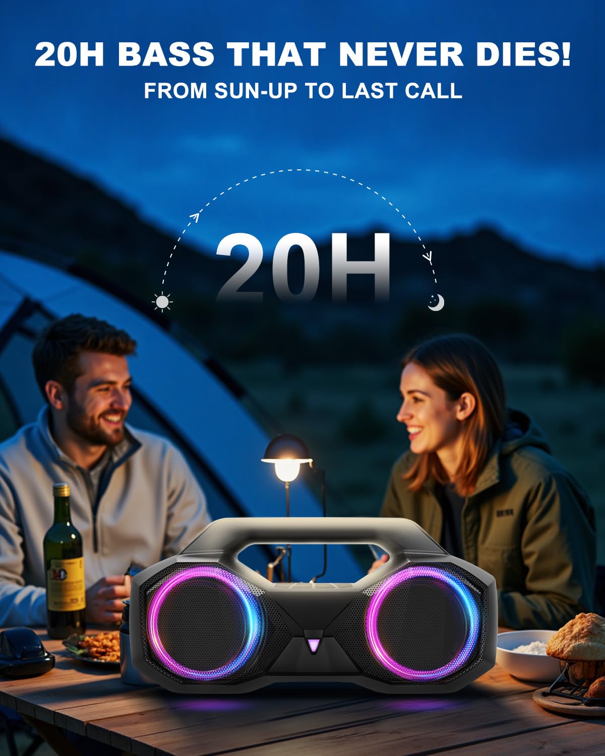 Bluetooth Speaker 80W(Peak)Loud with Bass, 20H Playtime, IPX7 Waterproof, RGB Lights, TWS, Large Portable Wireless Speakers for Outdoor, Home, Party