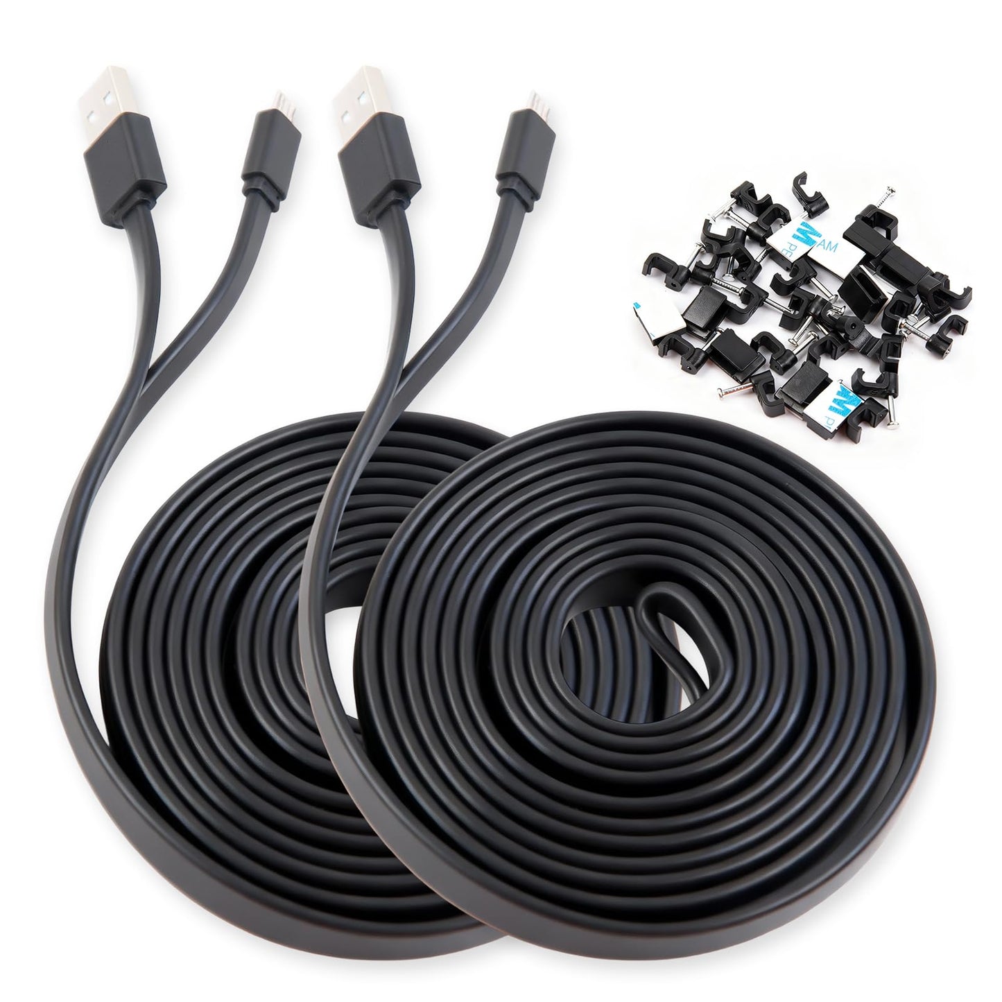 Soshine Long Micro USB Cable Flat Cord 15ft - USB to Micro USB Cable for PS4 Controller and Security Camera 2pack (Black)