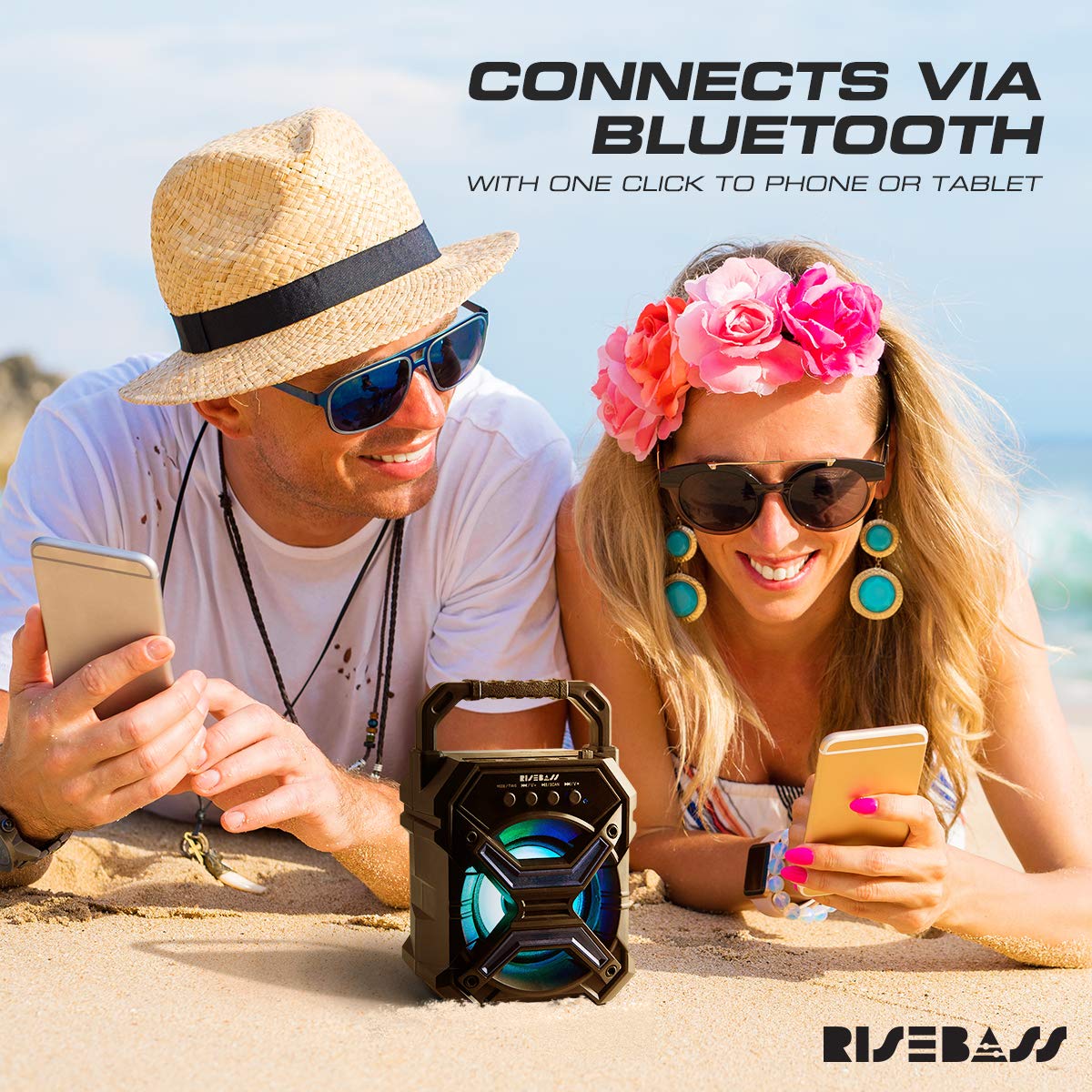 RISEBASS Portable Wireless Bluetooth Speaker for iPhone, Android, iPod and More - Rechargeable Bluetooth Speaker for Kids & Adults - Mini Speaker