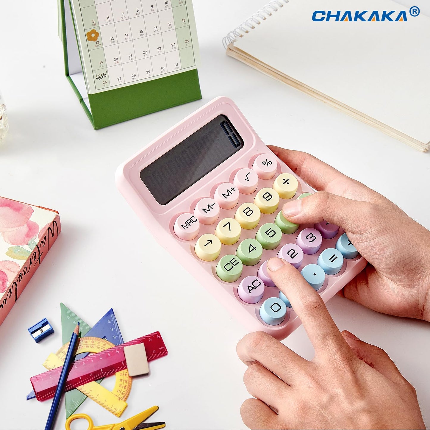 Electronic Calculator,12 Digits Large LCD Display Small Desktop Calculators,Pink Basic with Big Buttons,Easy to Press Mechanical Switch Calculator,4