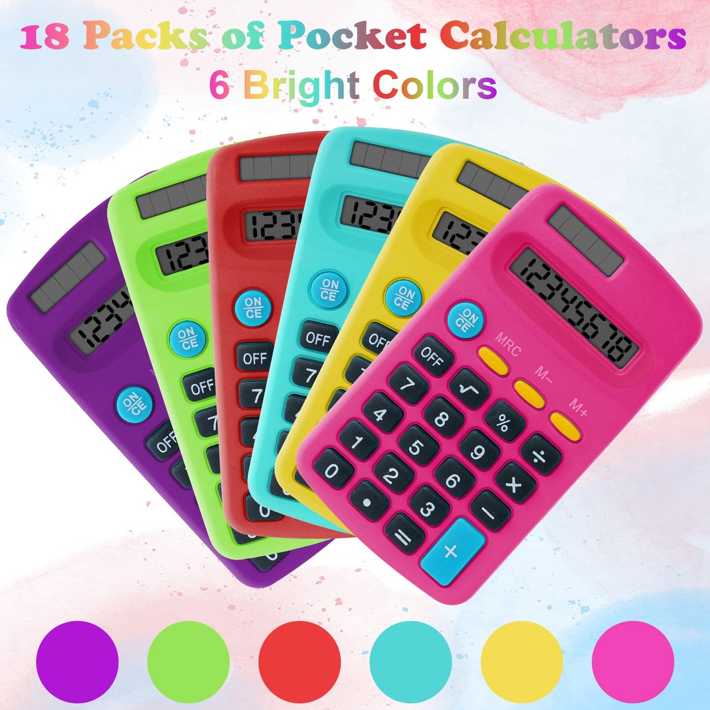 18 Pieces Pocket Calculator,Pocket Size Mini Calculators,8 Digit Display Basic Calculator,Solar Battery Dual Power Desktop Calculators for Students