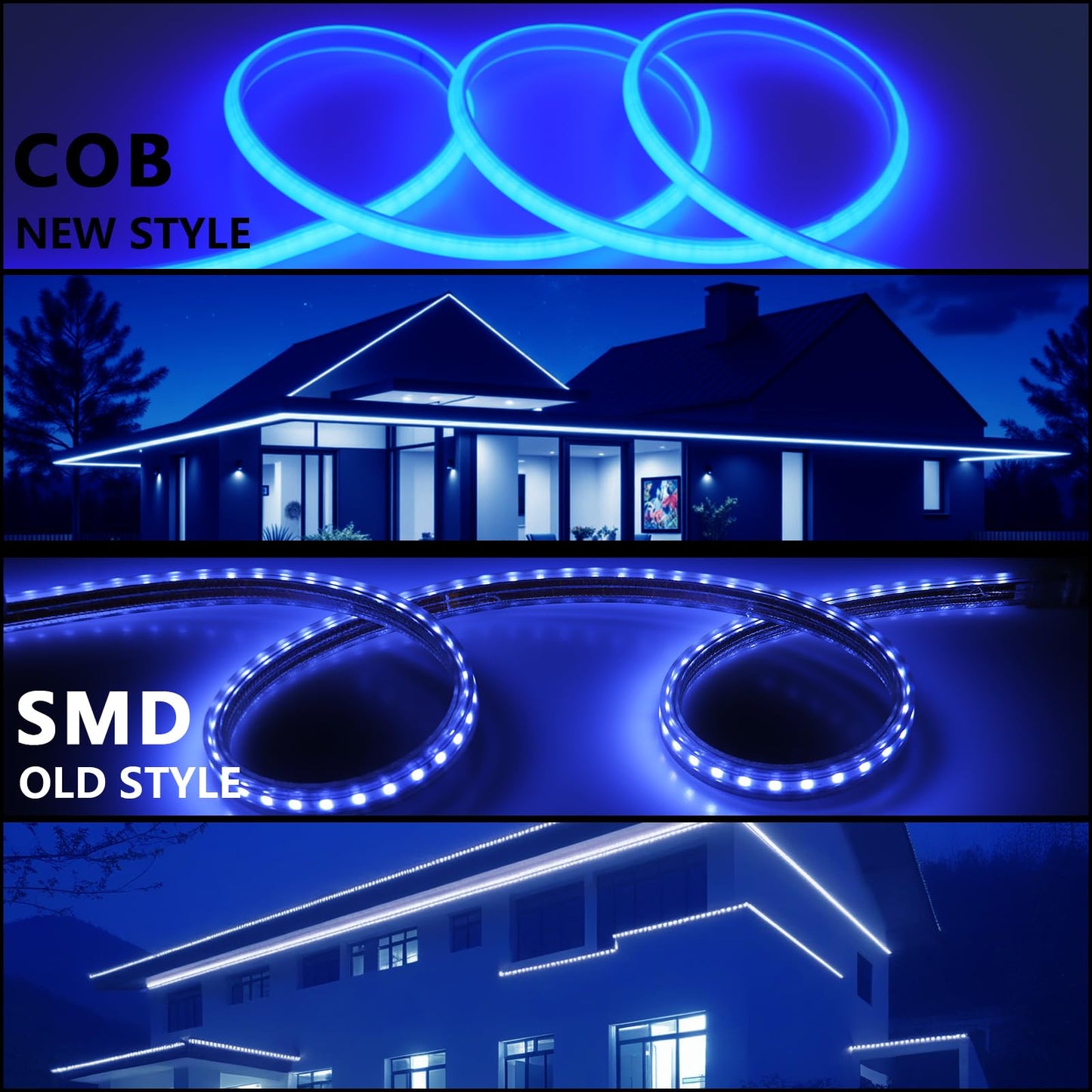 BENLUN AC 110V COB LED Strip Lights Outdoor Waterproof 65.6ft, Blue Super Bright 200W LED Rope Light, IP65 Flexible Cuttable, for Bedroom Garden