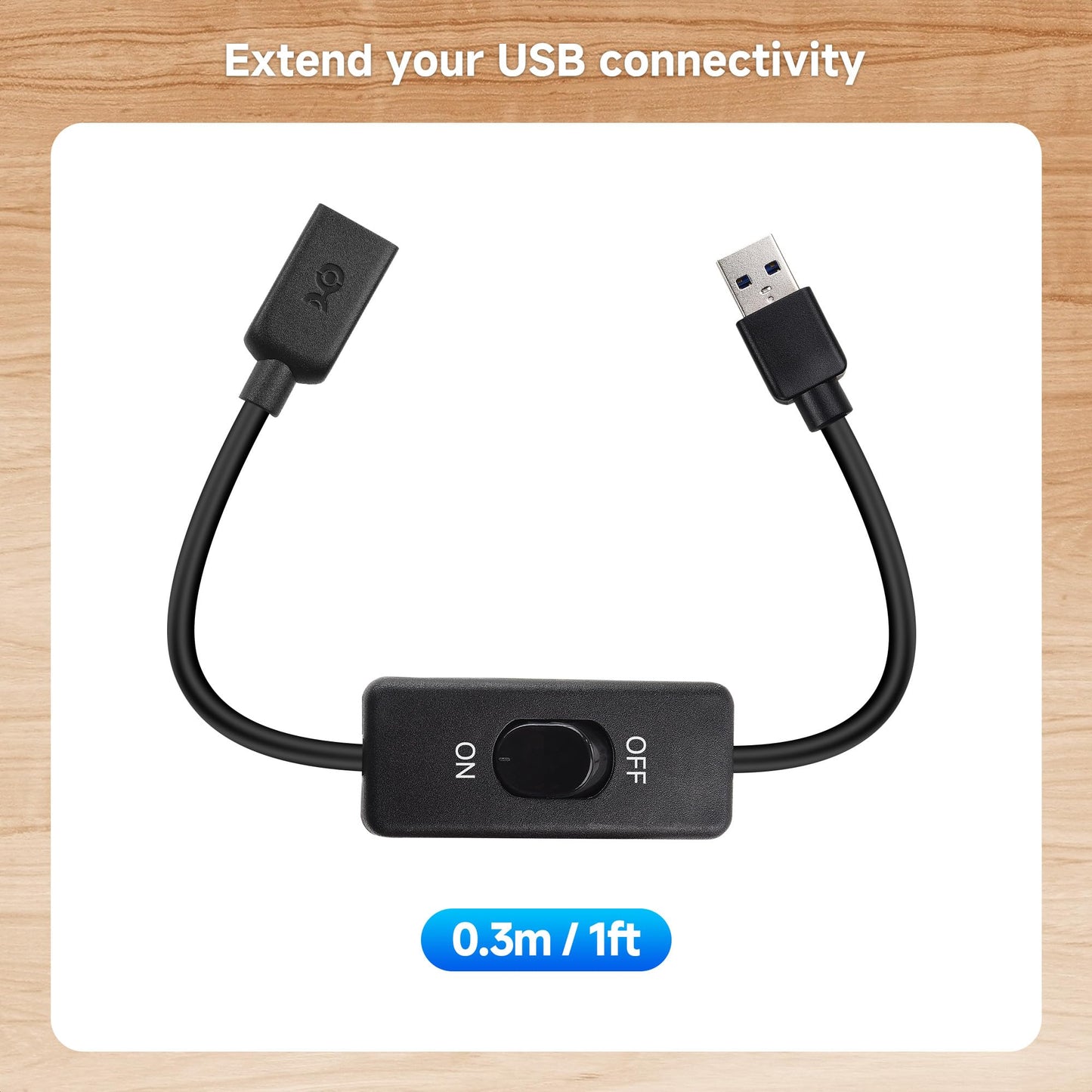 Cable Matters 5Gbps USB 3.0 Extension Cable with On Off Switch with Data 1 ft, Support Both Data and Power (USB 3.0 On Off Switch)