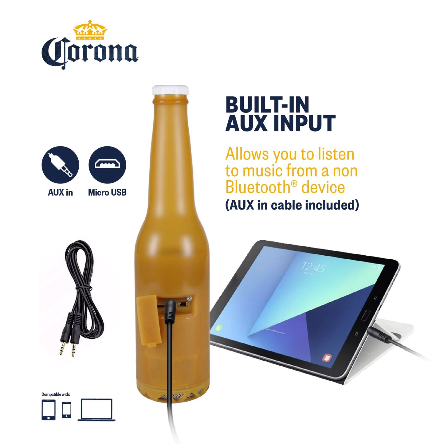 Corona Beer Bottle Bluetooth Speaker - Portable Wireless Stereo 30FT Range Sound System with Bluetooth + AUX Support, 3 Hour Playtime, Travel-Friendly