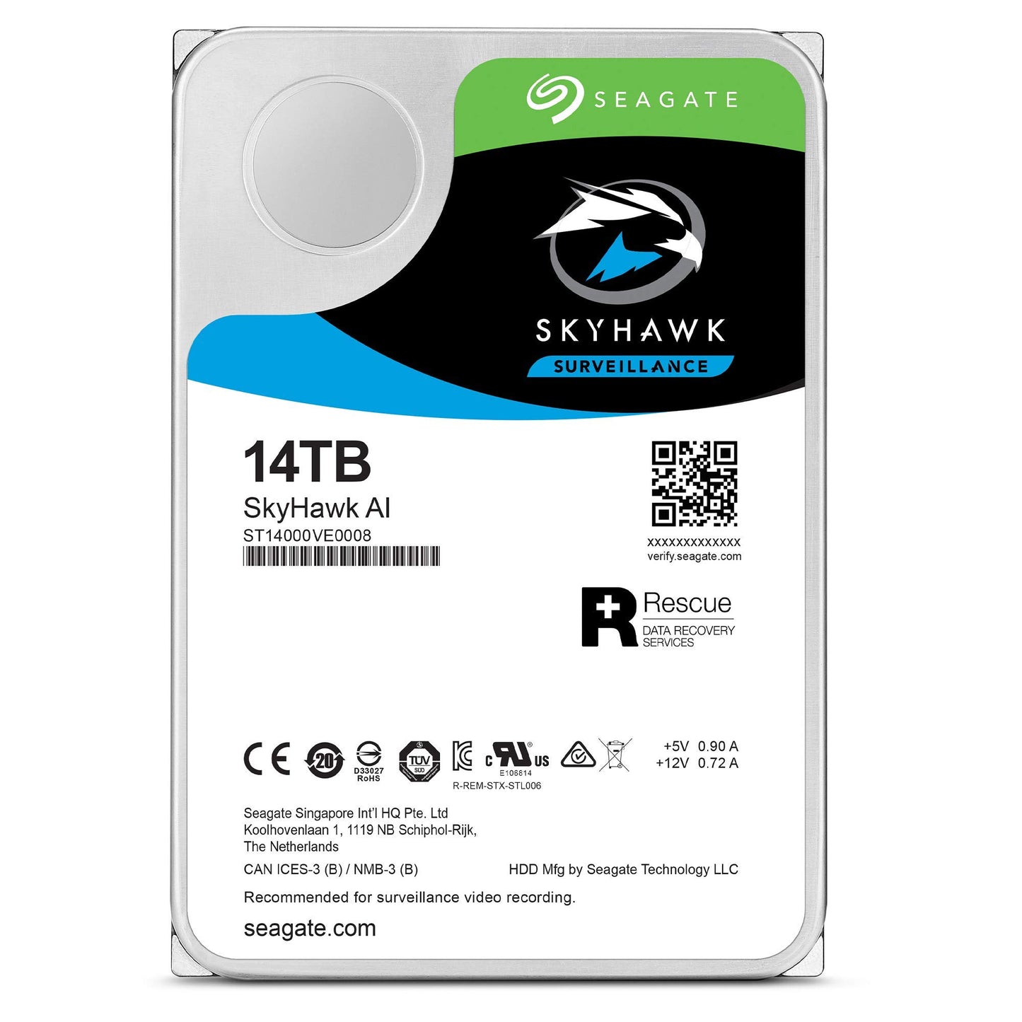 Seagate Skyhawk AI 14TB Surveillance Internal Hard Drive HDD-3.5 Inch SATA 6Gb/s 256MB Cache for DVR NVR Security Camera System with Drive Health