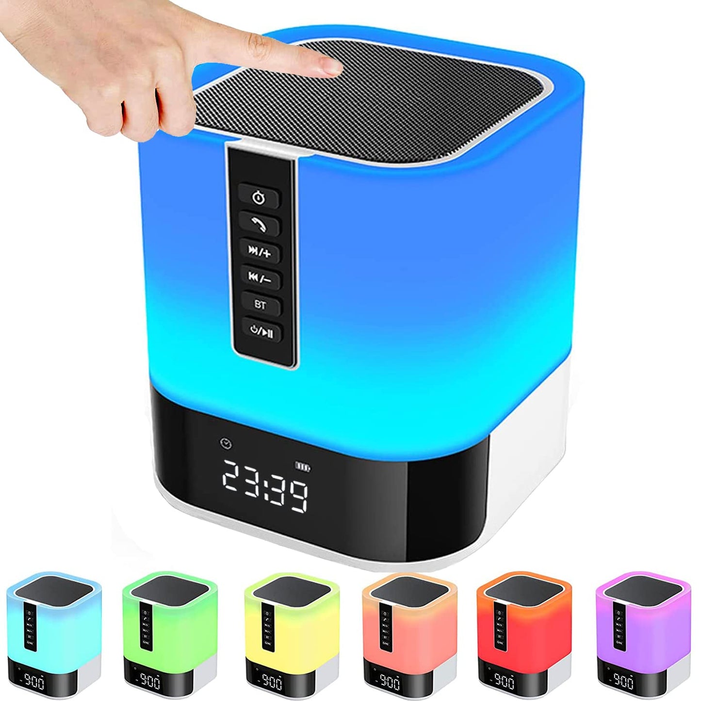 Night Light Bluetooth Speaker, HD Stereo Sound, Bedroom Alarm Clock Wireless Bluetooth Speakers, Multicolor Changing Bedside Lamp for Kids, MP3 Music