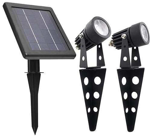 MINI 50X Twin Solar-Powered Cast Aluminium Warm White LED Spotlight 60-100 Lumen Per Light Fixture for Outdoor Garden Yard Landscape Downlight