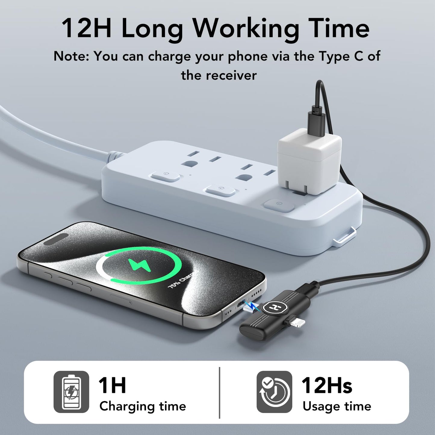 HEHOTTC Mini Wireless Lavalier Microphone for iPhone, iPad, Android Phone - Noise Reduction Lapel USB C Bluetooth Mic for Recording, Clip on Omni Lav