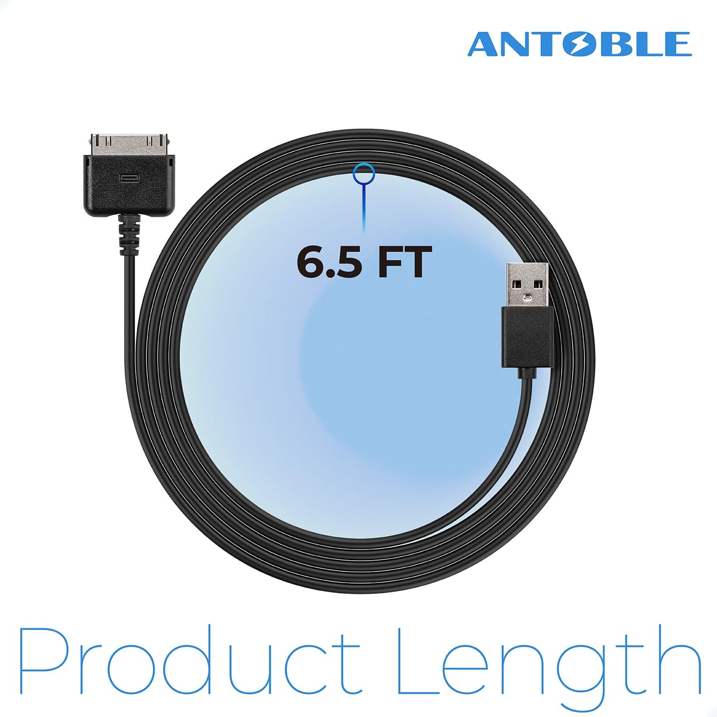 ANTOBLE 6.5ft USB Data Charging Cable Cord for Barnes & Noble Nook Charger Cord HD HD+ 7" 9" Tablet Reader Sync Charging Wire BNTV400 BNRV400 BNTV600